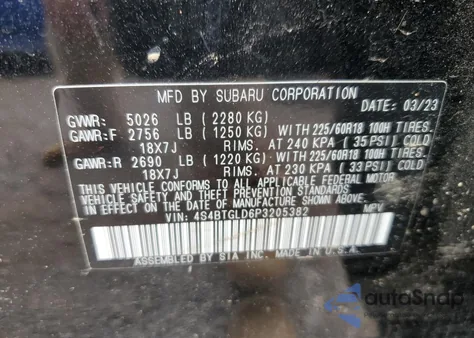 2023 Subaru Outback Onyx Edition Xt из США, поврежденный, VIN 4S4BTGLD6P3205382